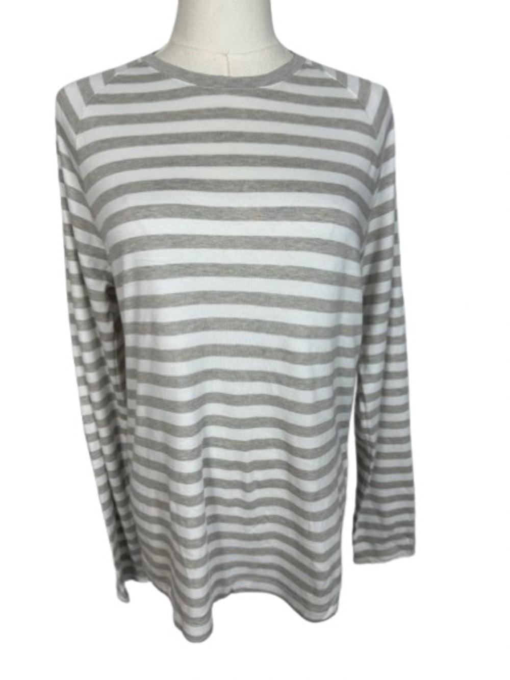 Banana Republic Striped Crewneck Long Sleeve Top - White & Light Gray Size M